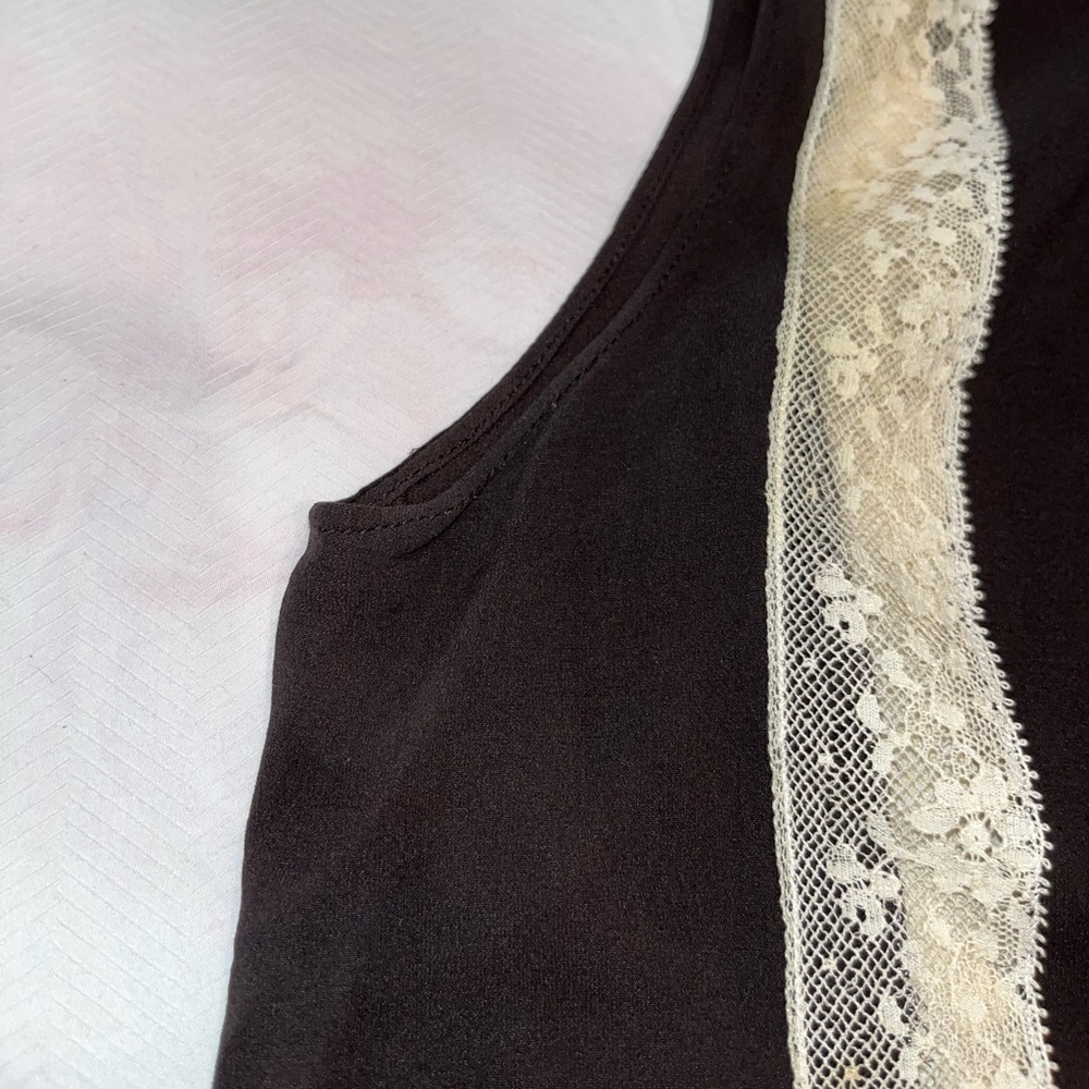 Dolce & Gabbana silk brown blouse vintage with cream lace detail. Size 42/M - Picture 3 of 14